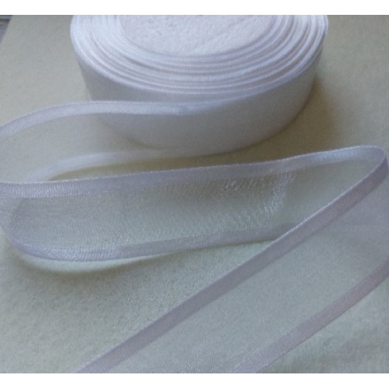 Лента атлас+органза 25мм (цв. белый), цена за 1 м